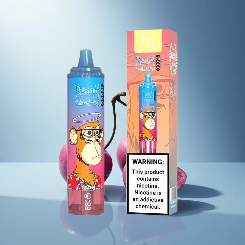 RandM Fumot Tornado 15000 Puffs Синьо Малинова Череша с Мех Технология и LCD Дисплей
