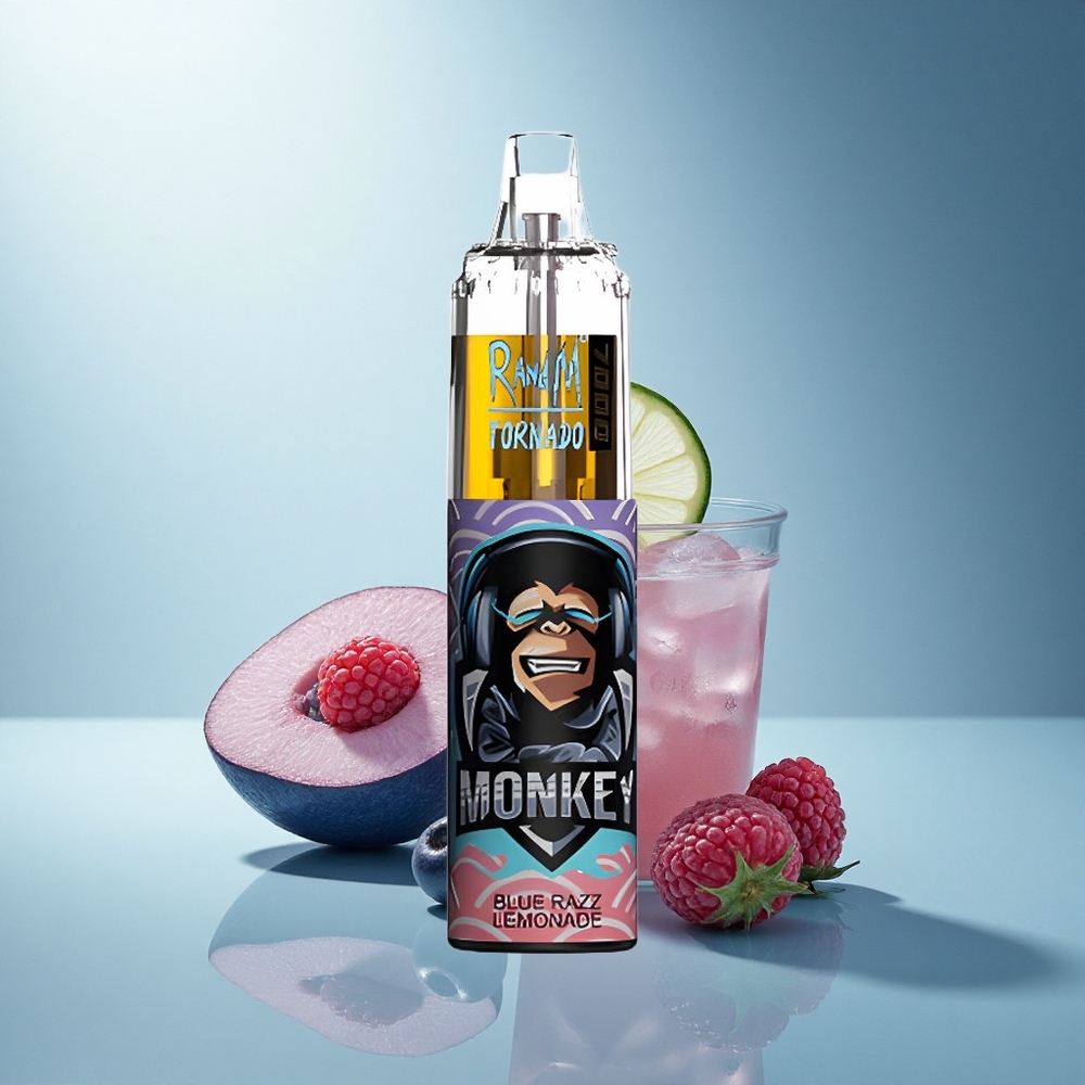 RandM Fumot Tornado 7000 Puffs Синьо Малинова Лимонада с Мрежеста Намотка и Регулируем Въздушен Поток