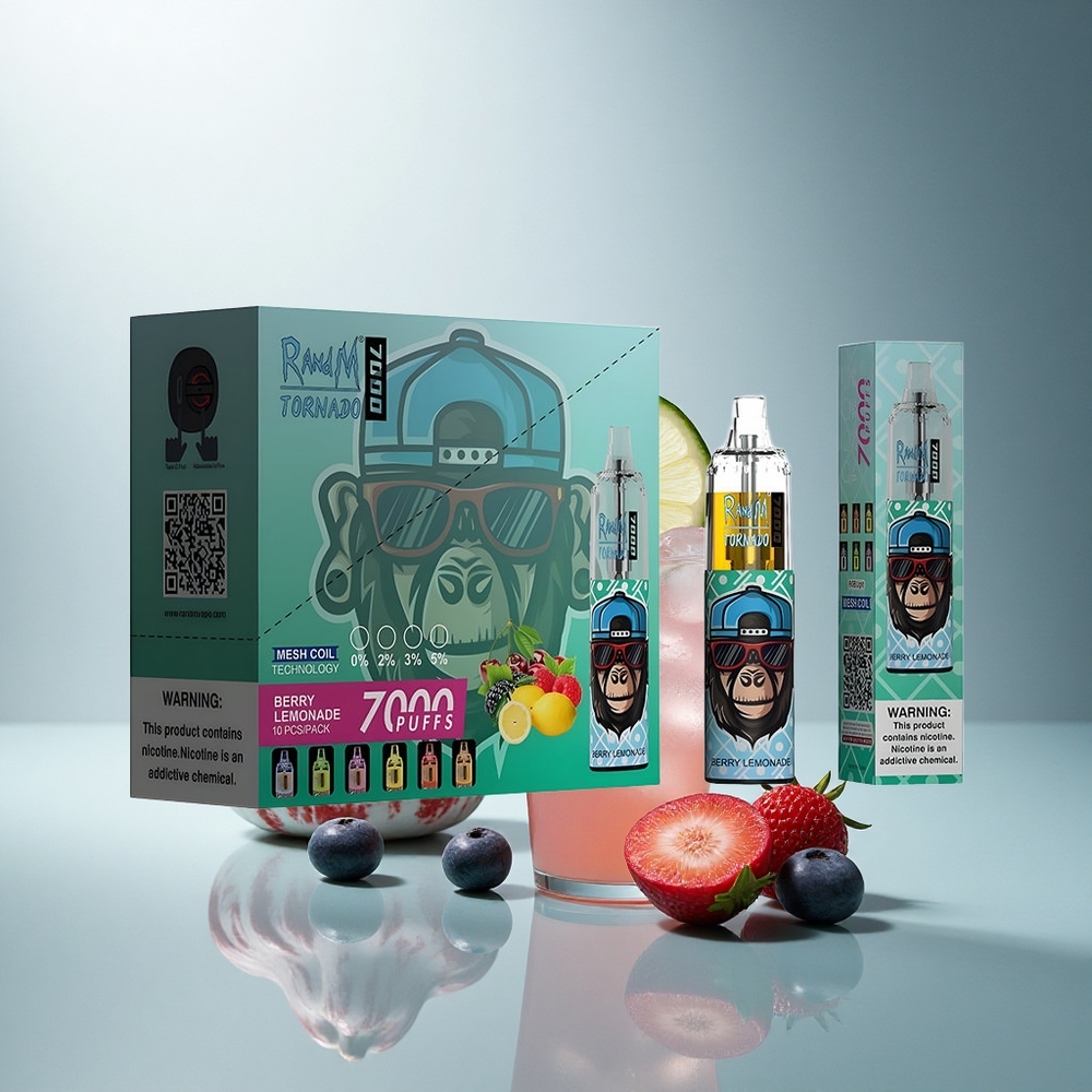 RandM Fumot Tornado 7000 Puffs Ягодов лимонада с RGB светлина и мрежест намотка