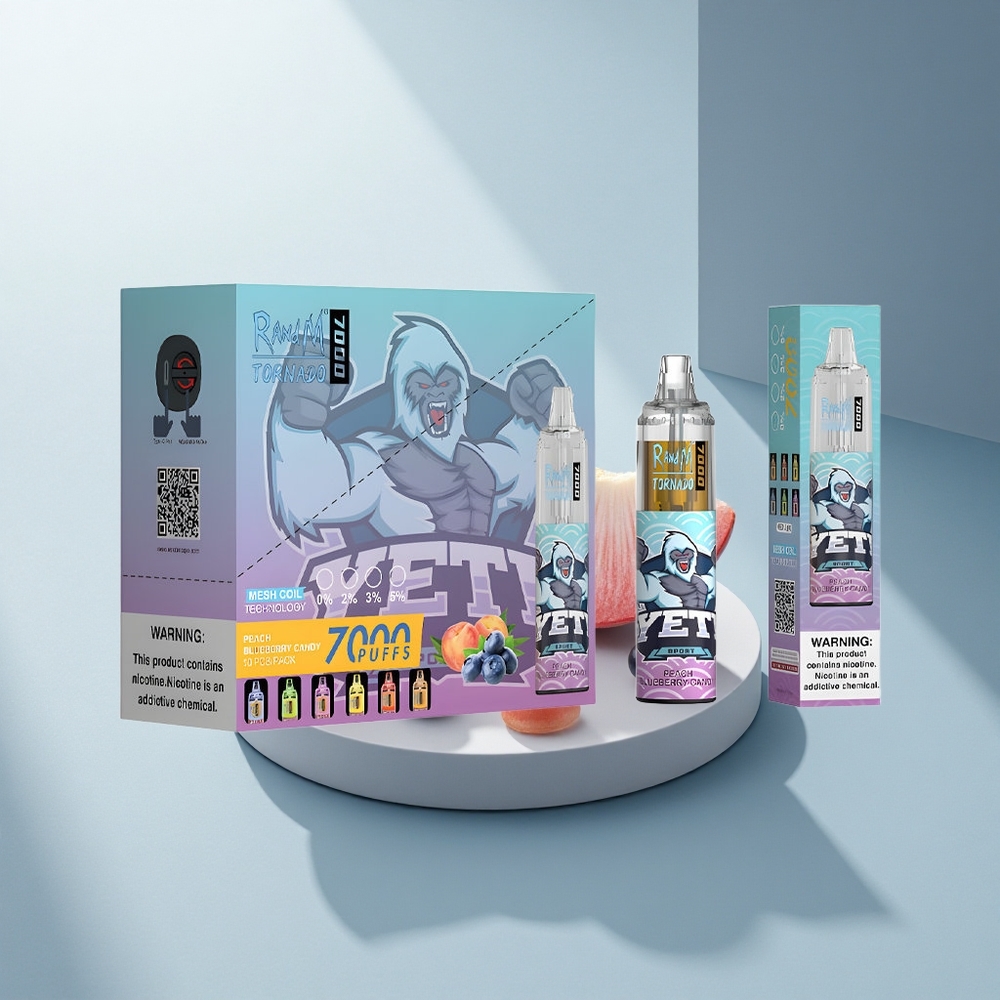 RandM Fumot Tornado 7000 Puffs Праскова Боровинка Бонбон с RGB Светлина и Мрежеста Намотка
