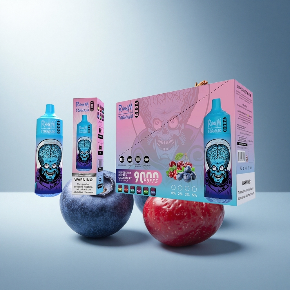 RandM Fumot Tornado 9000 Puffs Черница Вишна Боровинка с Мрежеста Намотка и RGB Дисплей