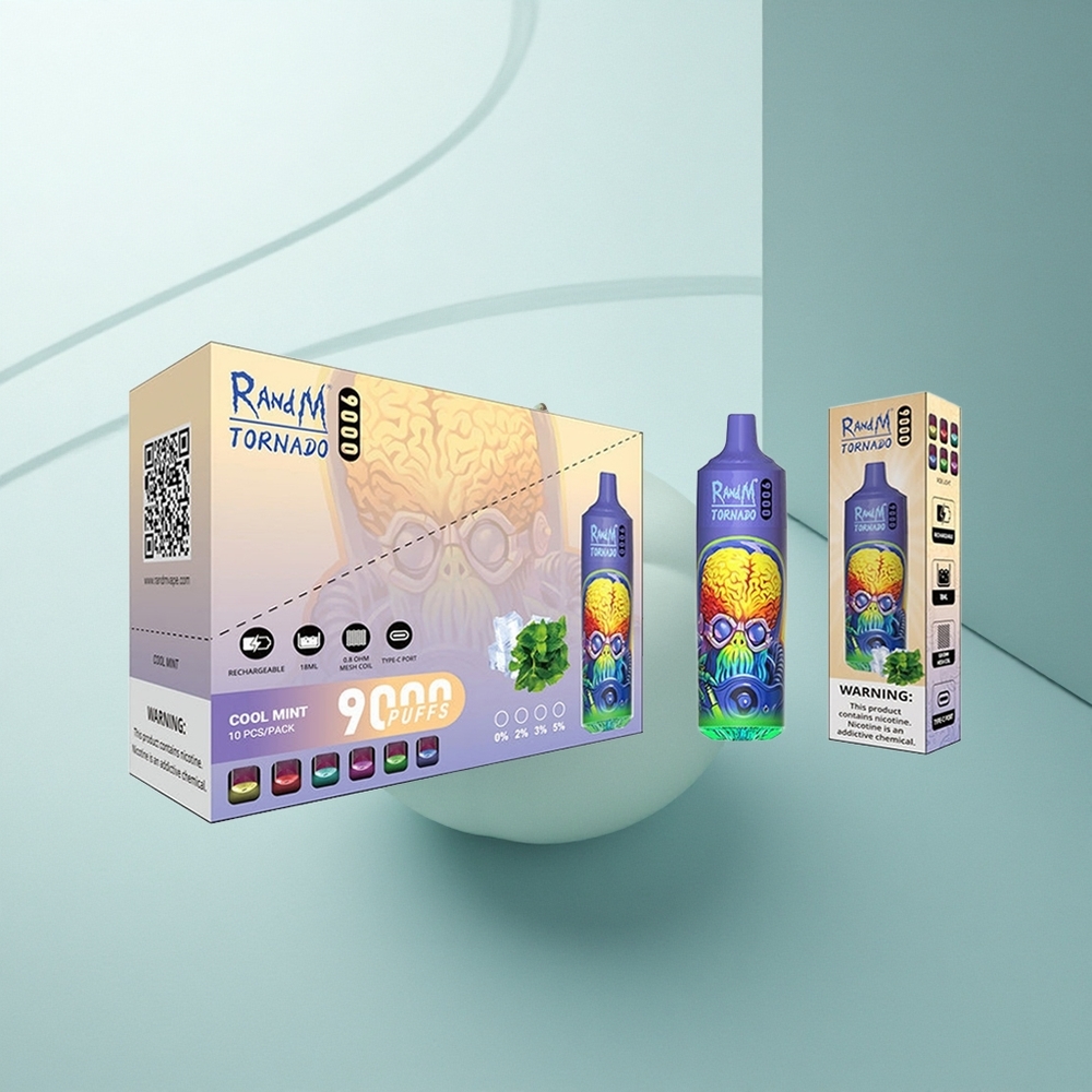 RandM Fumot Tornado 9000 Puffs Хладен Ментол с Мрежова Намотка и RGB Дисплей