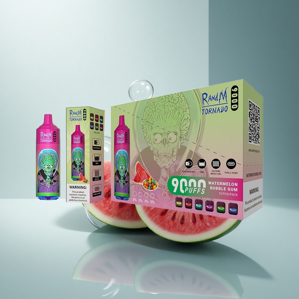 RandM Fumot Tornado 9000 Puffs Диня Бабъл Гъм с Мрежеста Намотка и RGB Дисплей