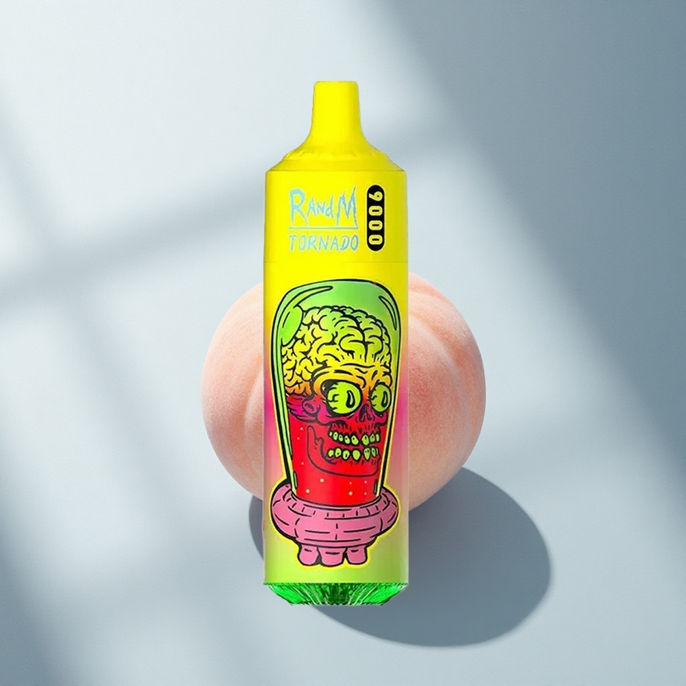 RandM Fumot Tornado 9000 Puffs Лятна Праскова Лед с Мрежов Катушка и RGB Дисплей