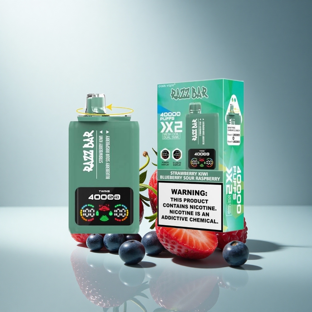 Razz Bar 40000 Puffs Ягода Киви - Синьо Боровинка Кисла Малина с 5% Никотин и Dual Mesh Coil