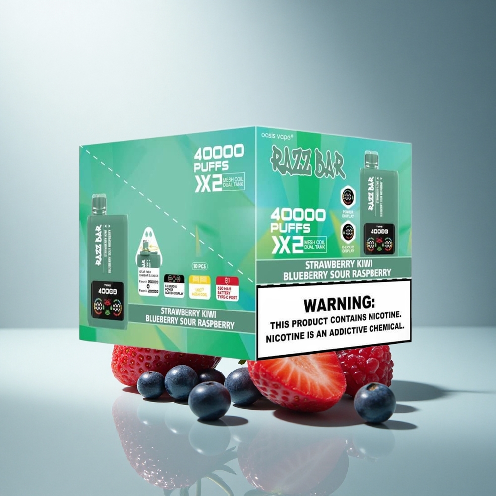 Razz Bar 40000 Puffs Ягода Киви - Синьо Боровинка Кисла Малина с 5% Никотин и Dual Mesh Coil