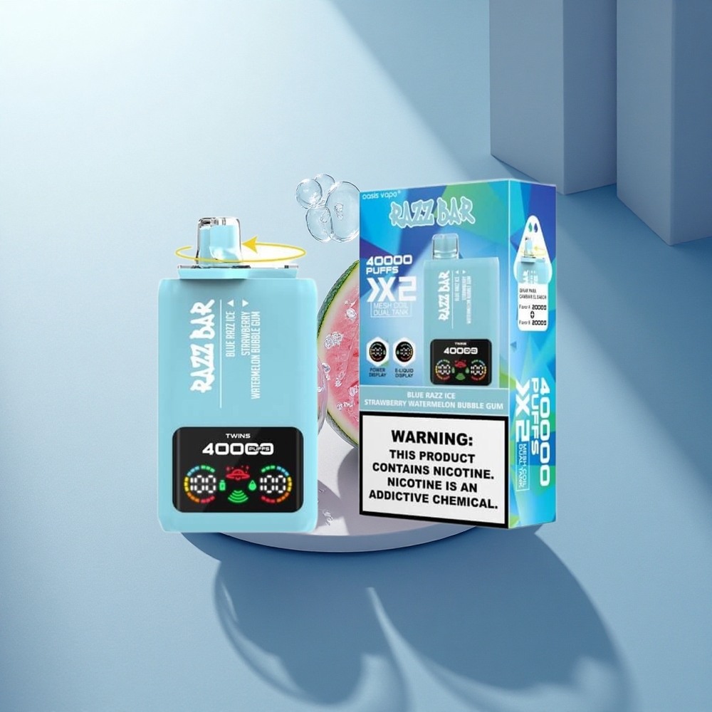 Razz Bar 40000 Puffs Синьо Малиново Ледено-Ягодово Диня Дъвка с Двойна Мрежеста Намотка и Тип-C Порт