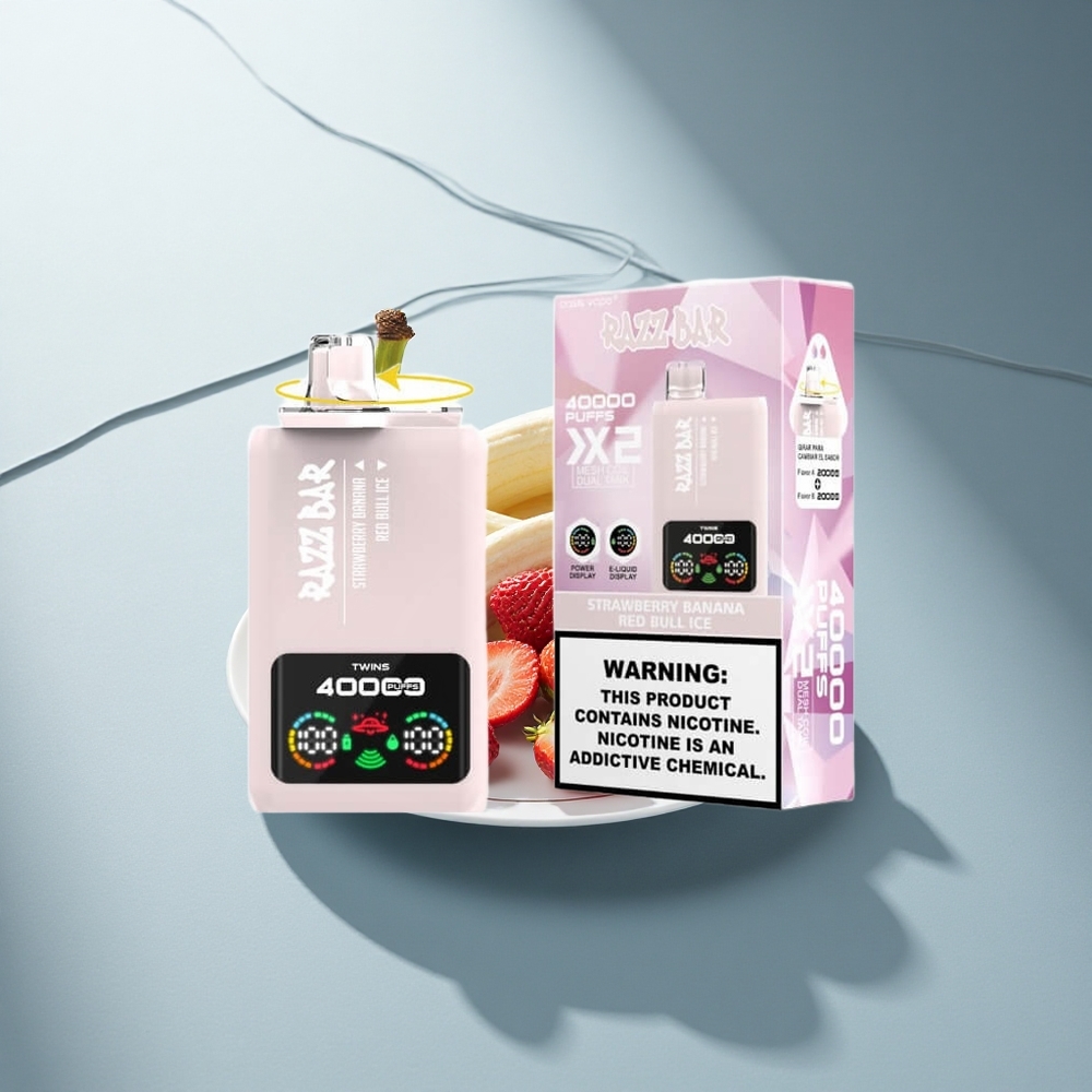 Razz Bar 40000 Puffs Ягода Банан - Red Bull Ice с 5% Никотин и Двойна Мрежова Намотка