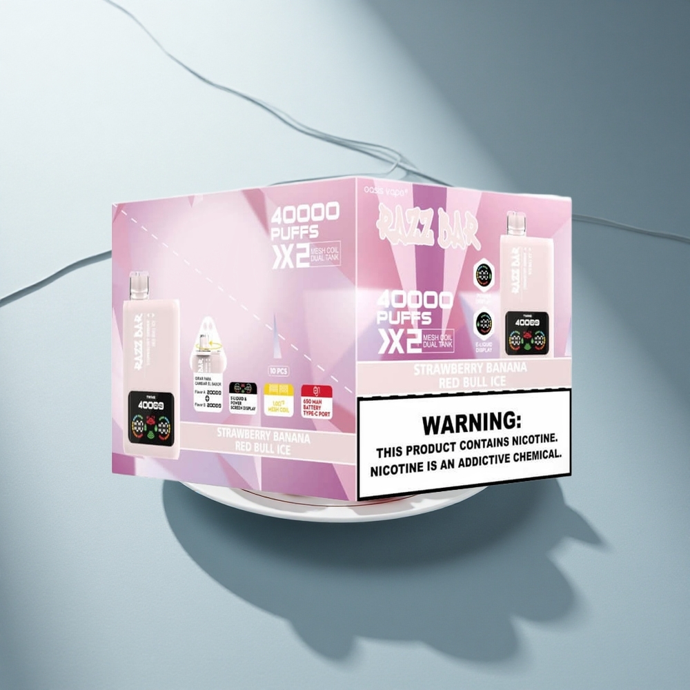 Razz Bar 40000 Puffs Ягода Банан - Red Bull Ice с 5% Никотин и Двойна Мрежова Намотка