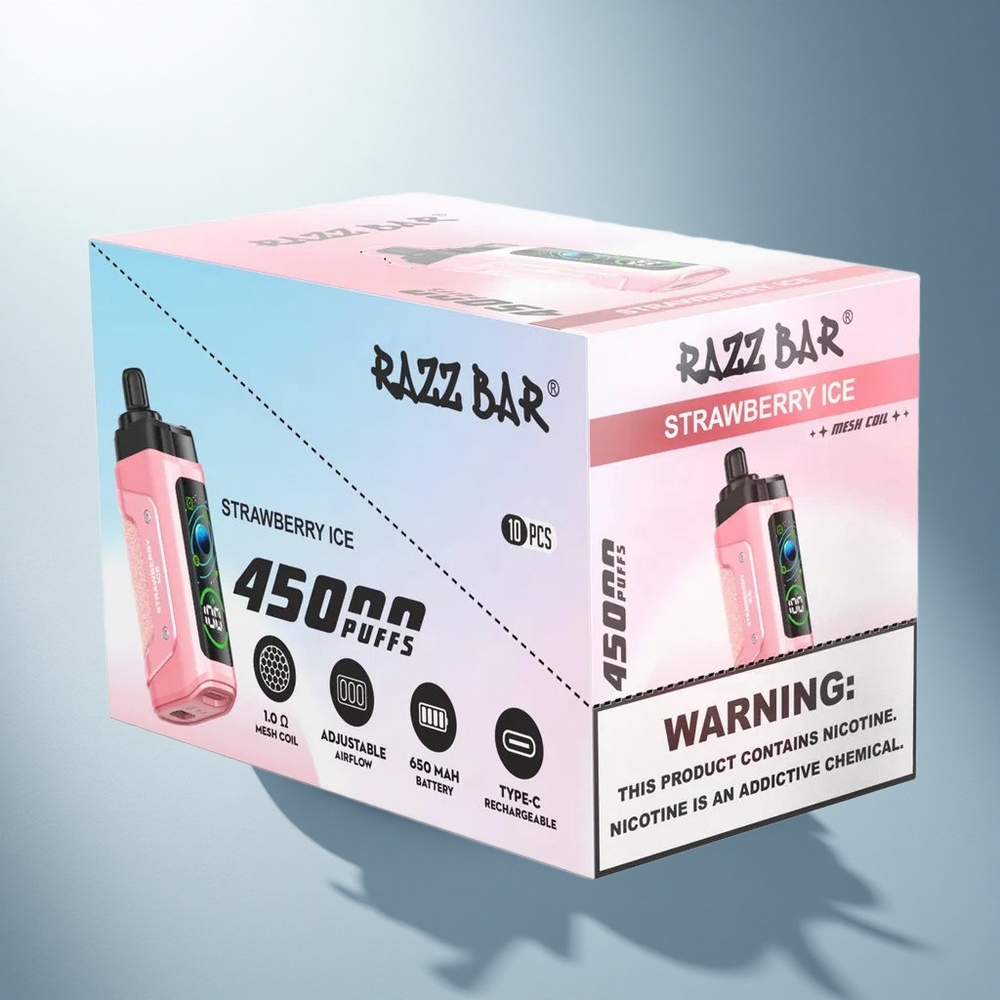 Razz Bar 45000 Puffs Ягодов Лед 1.0 Ohm Мех Мрежа 650 мАч Батерия