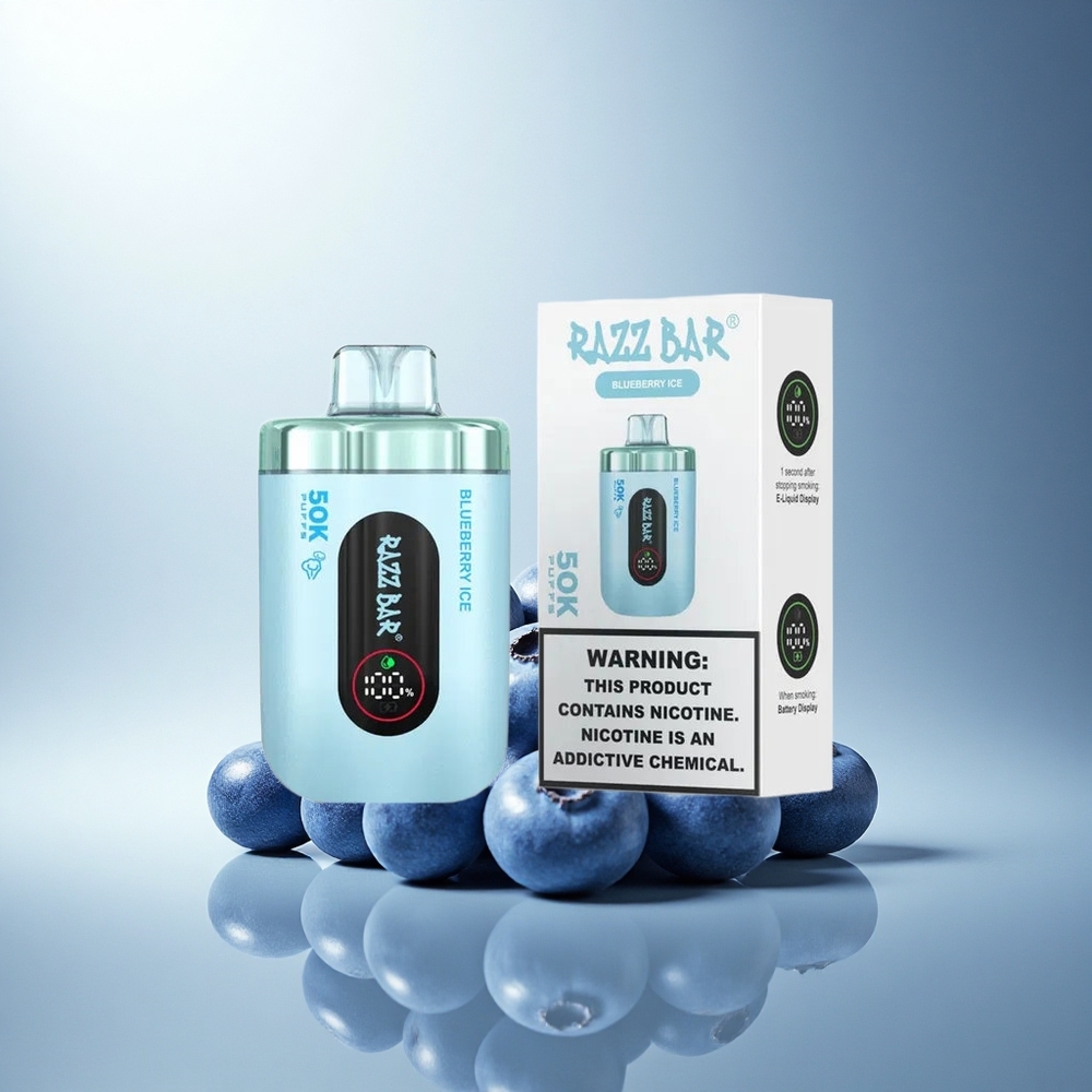 Razz Bar 50K Puffs Боровинков Лед Мех Тъкан Батерия 650 Тип-C
